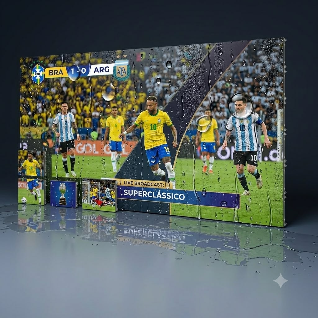 Painel de LED Titanium Tech transmitindo o Superclássico Brasil x Argentina ao vivo